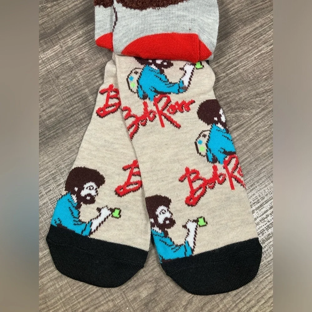 2 Pairs Bob Ross The Joy Of Painting Fuzzy Hair Novelty Socks NWT